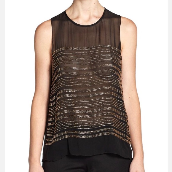 NWOT L'Agence Beaded Silk Top - Picture 1 of 8